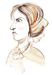 Charlotte Brontë, englische Romanautorin und Dichterin (1816 - 1855); Profilkarikatur